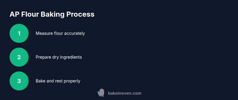 Infographic showing a three-step process for baking with all purpose flour