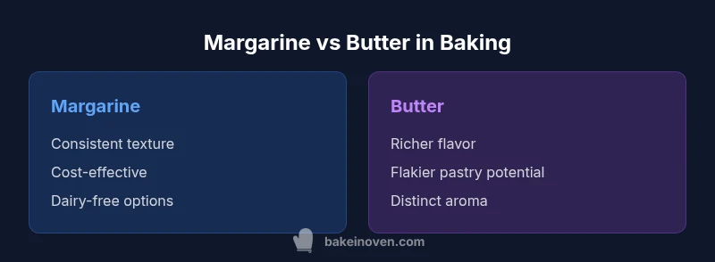 Comparison infographic showing Margarine vs Butter in baking