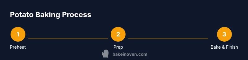 Process infographic showing three steps to bake potatoes in the oven