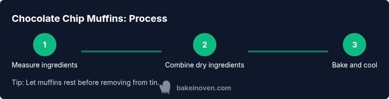 Tailwind-styled infographic showing a 3-step process for making chocolate chip muffins