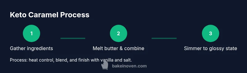 Infographic showing a three-step process for keto caramel sauce