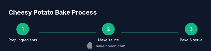 Infographic showing three-step process to make cheesy potato bake
