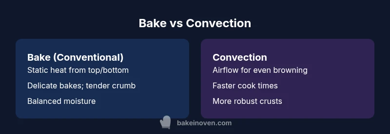 Comparison infographic showing bake vs convection modes side by side