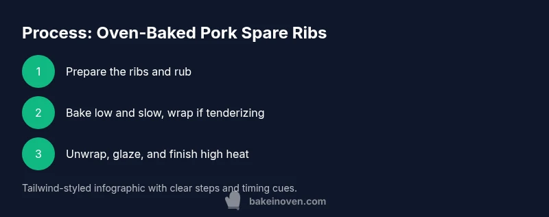 Process diagram showing prepping, baking, wrapping, glazing for oven-baked ribs
